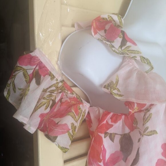 GUESS Peplum White Red Floral Blouse Top XS NEW NWT - Picture 3 of 6